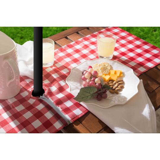 Red Check Outdoor Table Runner With Zipper 14" x 72"